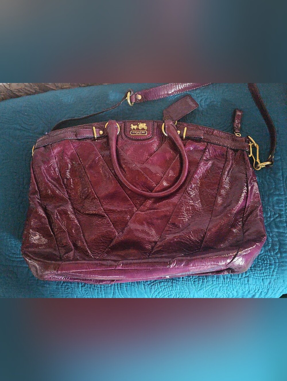 Coach Quilted Leather Satchel in Plum